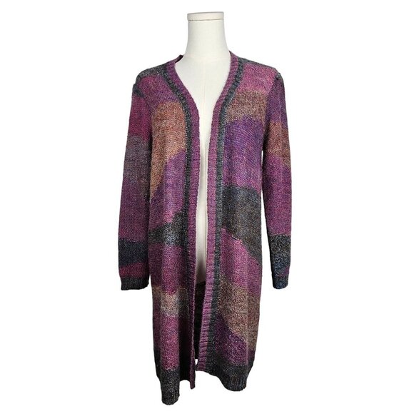 Chicos Small to Medium Space Dye Purple Open Front Long Cardigan Sweater - Picture 1 of 10